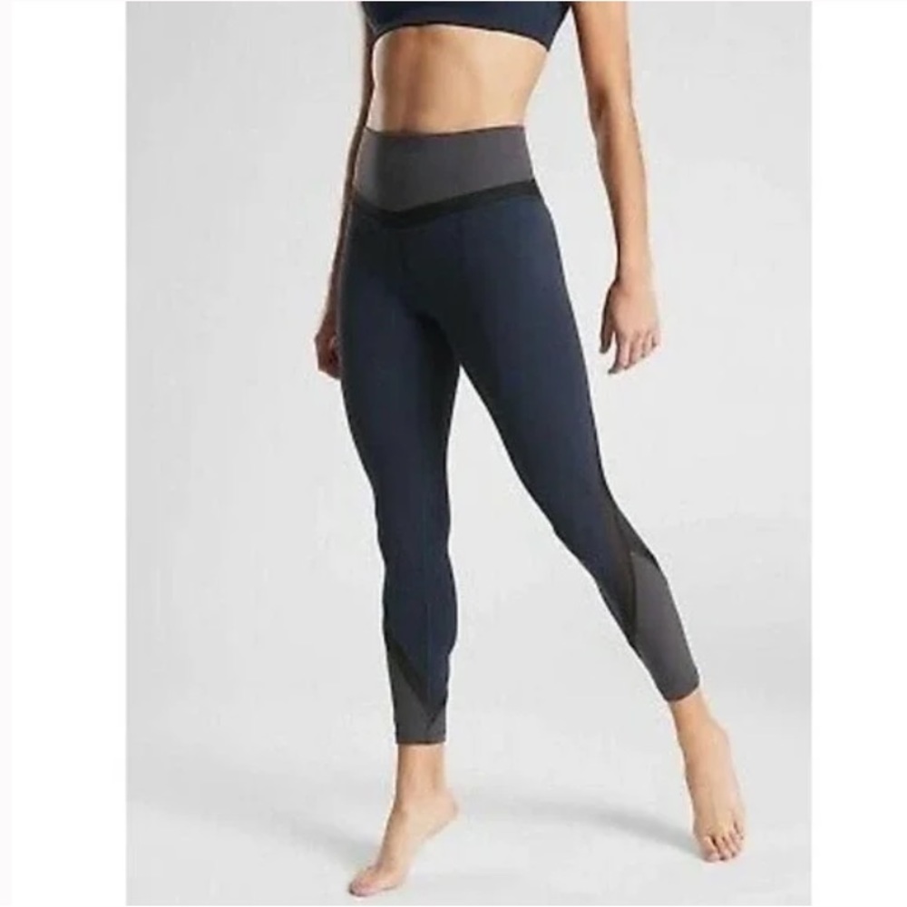 Athleta High Rise Mesh Panel Navy Blue Leggings